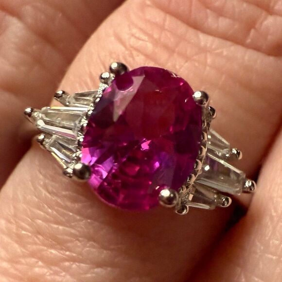Sterling Silver Lab Created Pink Sapphire Ring - Picture 3 of 12